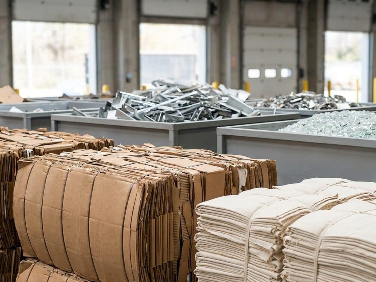 Sorted recyclable materials at an export terminal