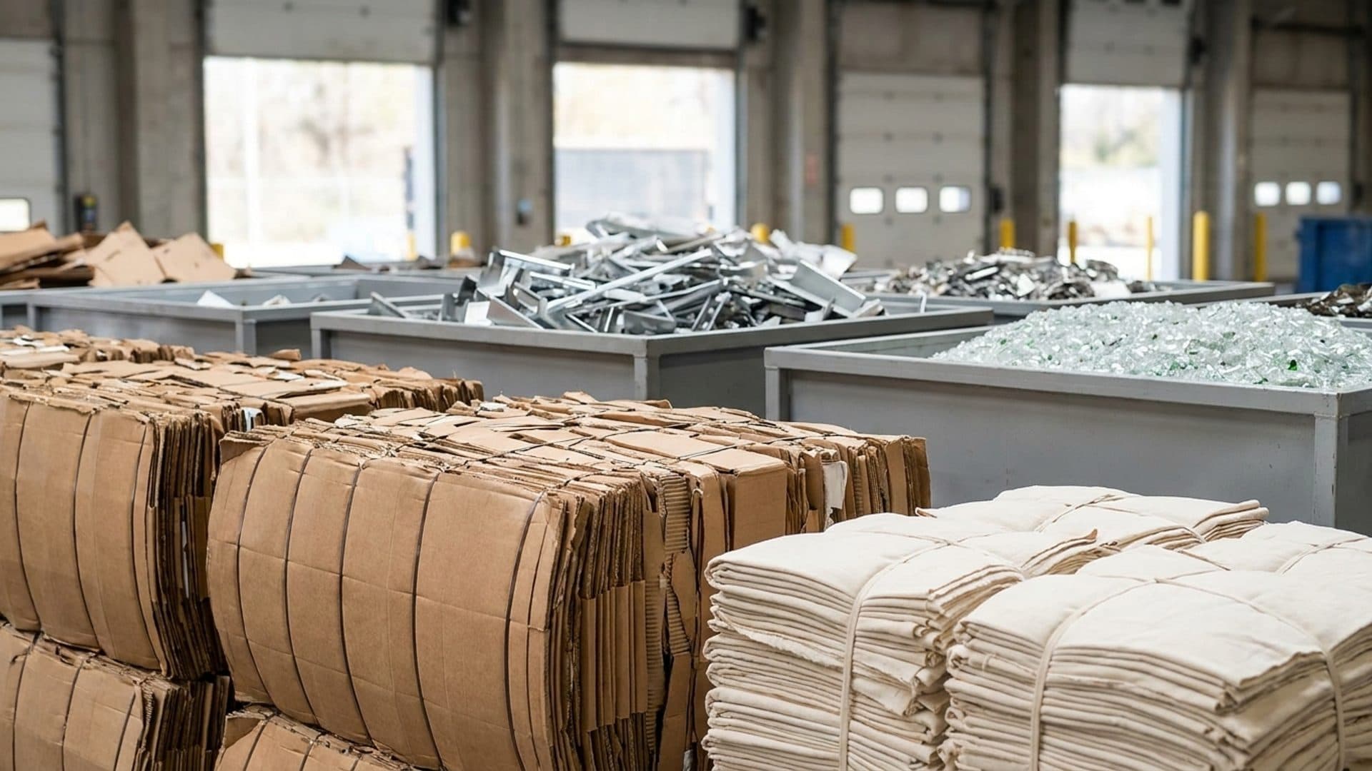 Sorted recyclable materials at an export terminal