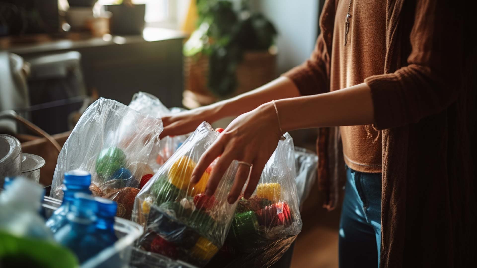 Woman sorting plastic