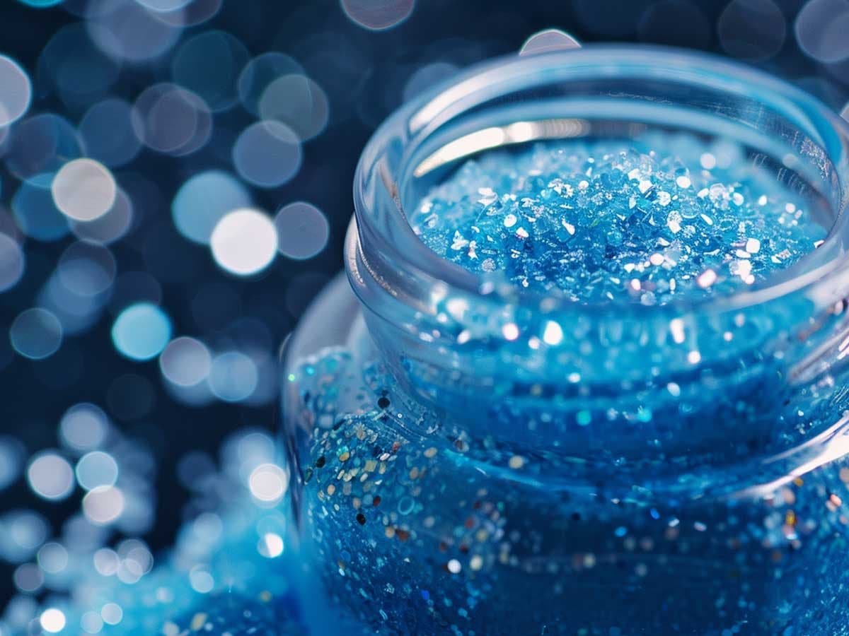 Blue microplastics in cosmetics