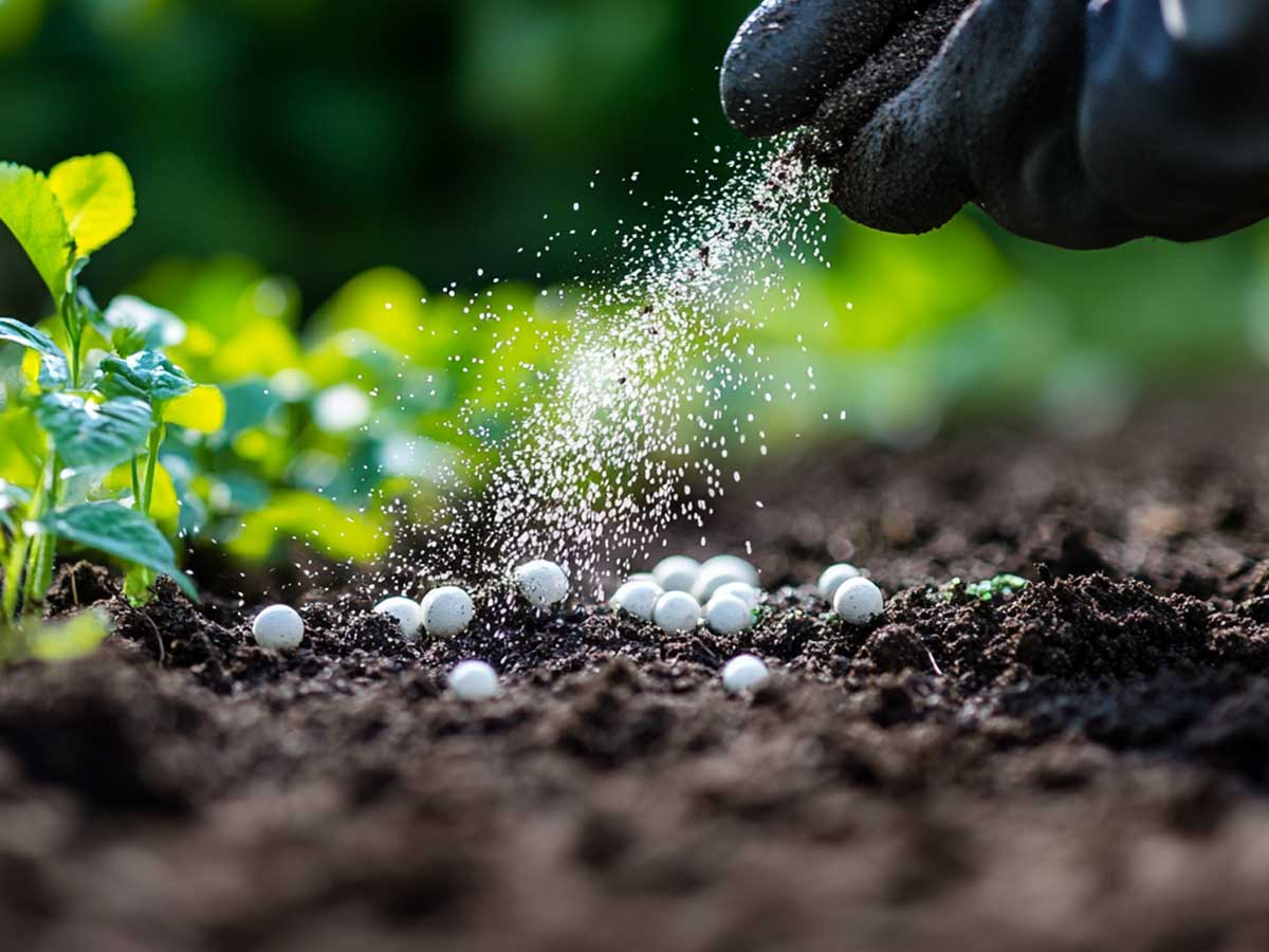 Hand spreading fertilizer