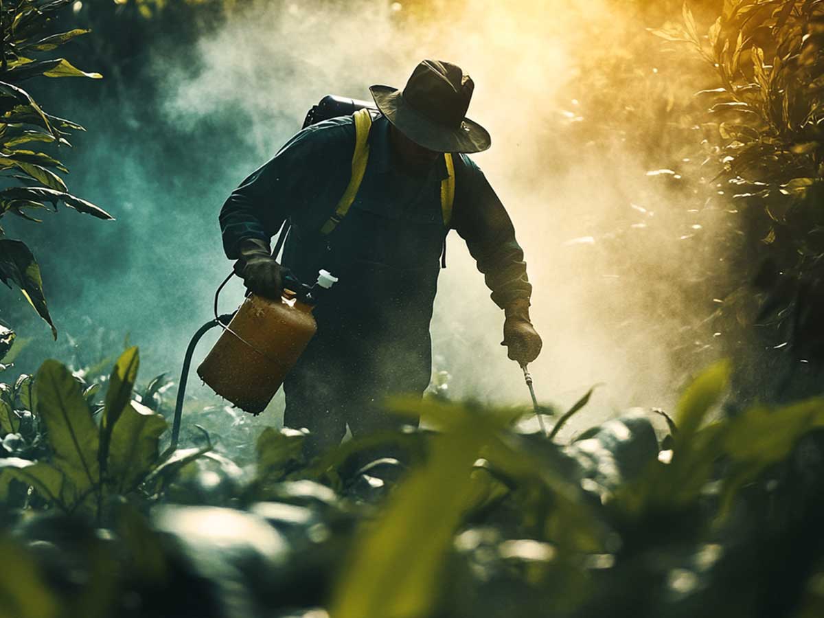 Spraying pesticides