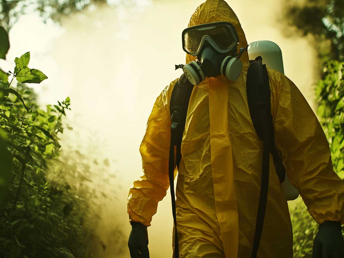 Spraying pesticides