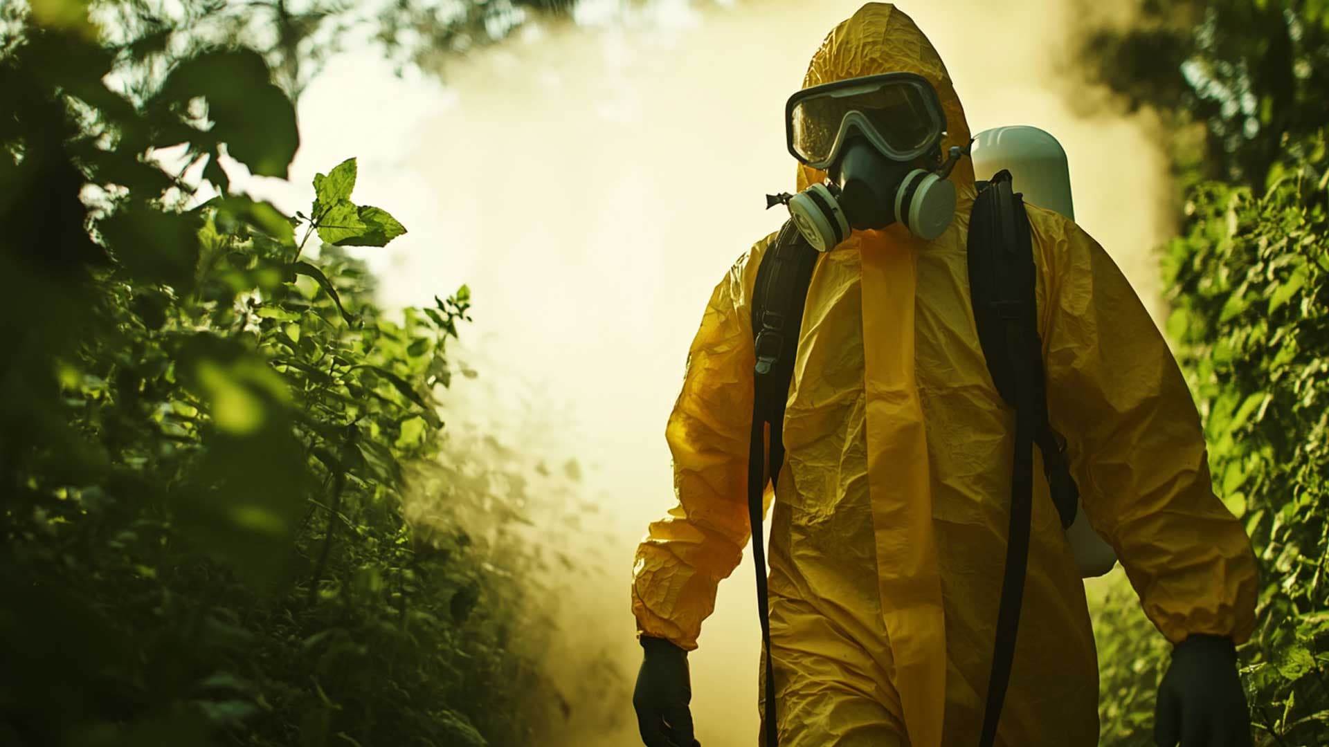 Spraying pesticides