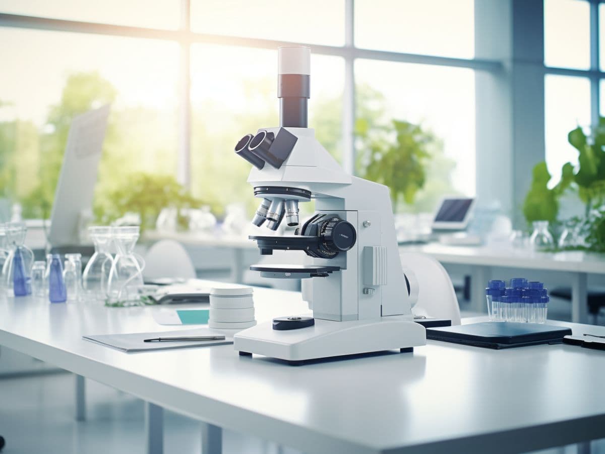 Microscope on a table in a lab