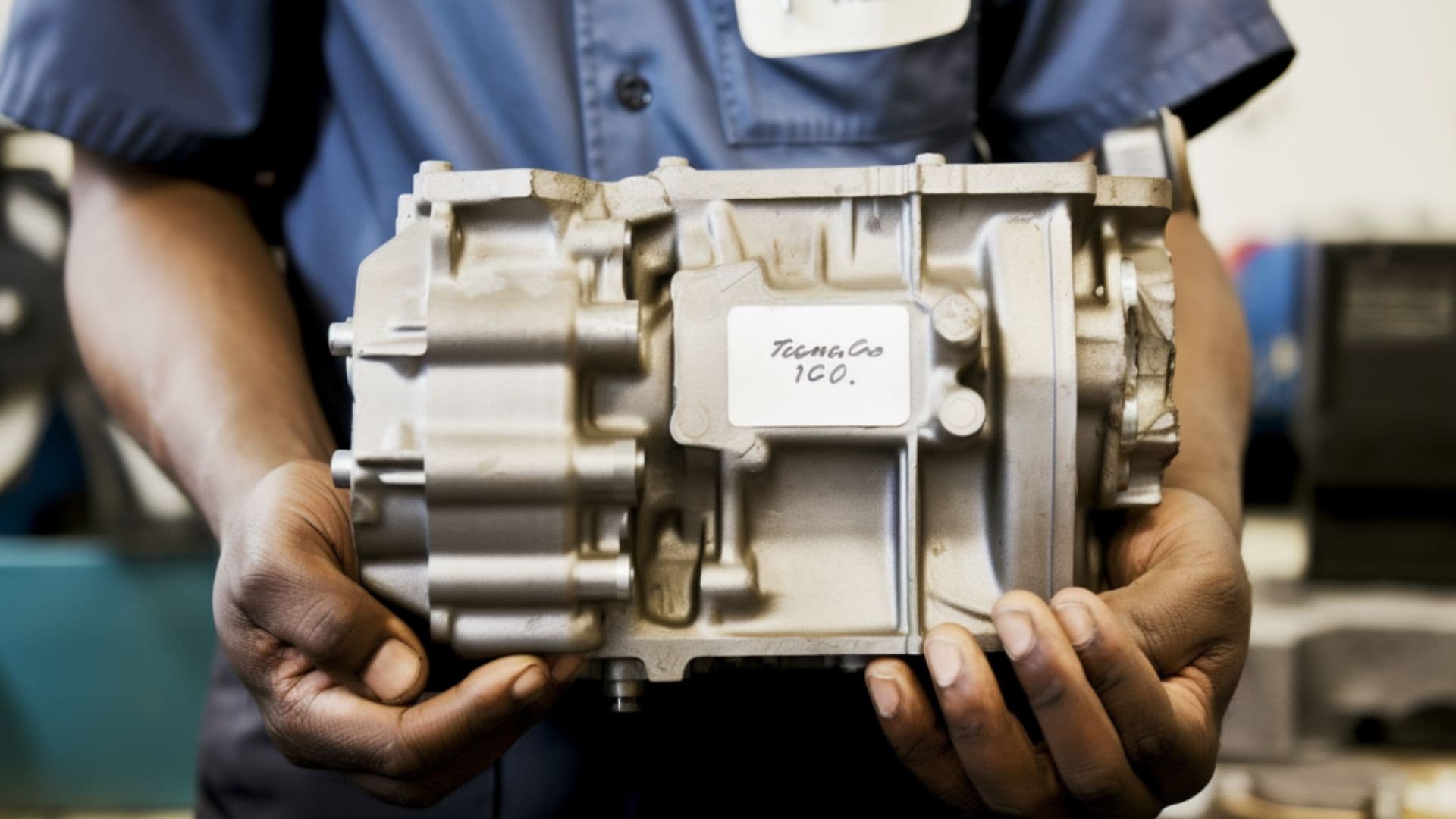 Person holding an engine part