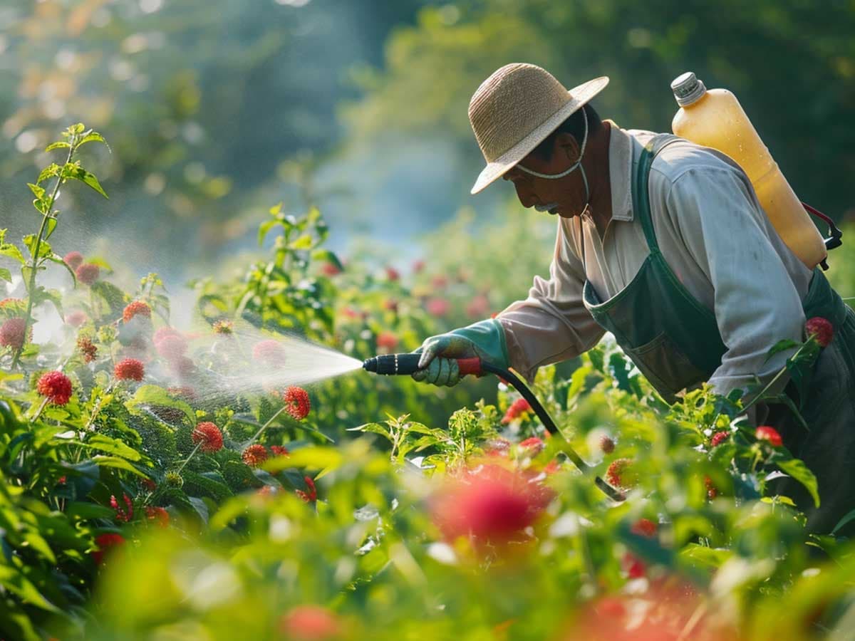 Gardener using pesticide