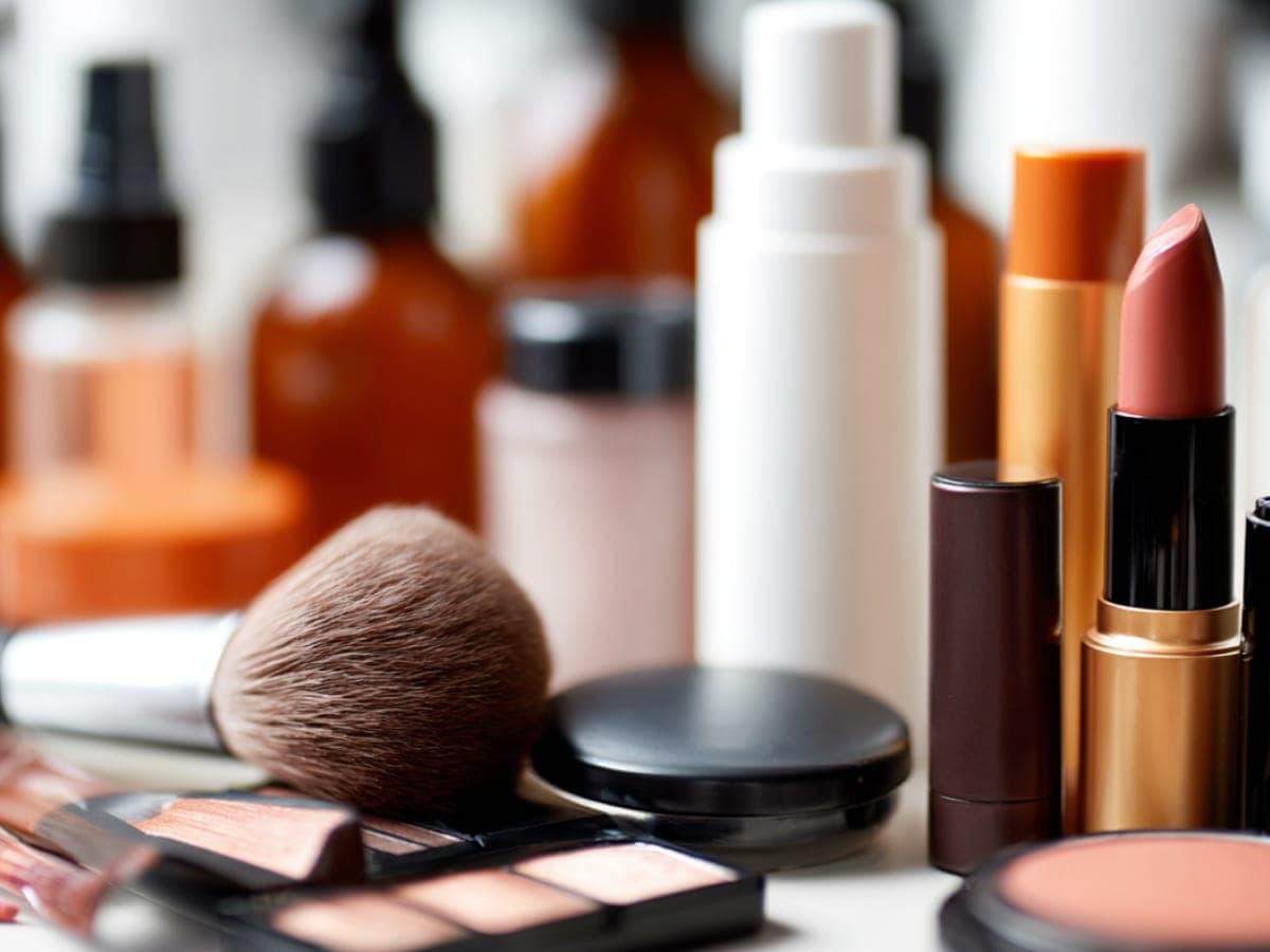 Cosmetics on table