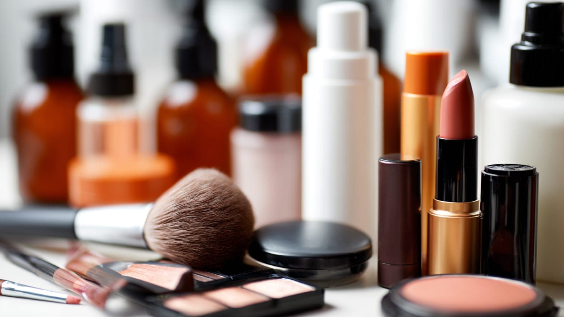 Cosmetics on table