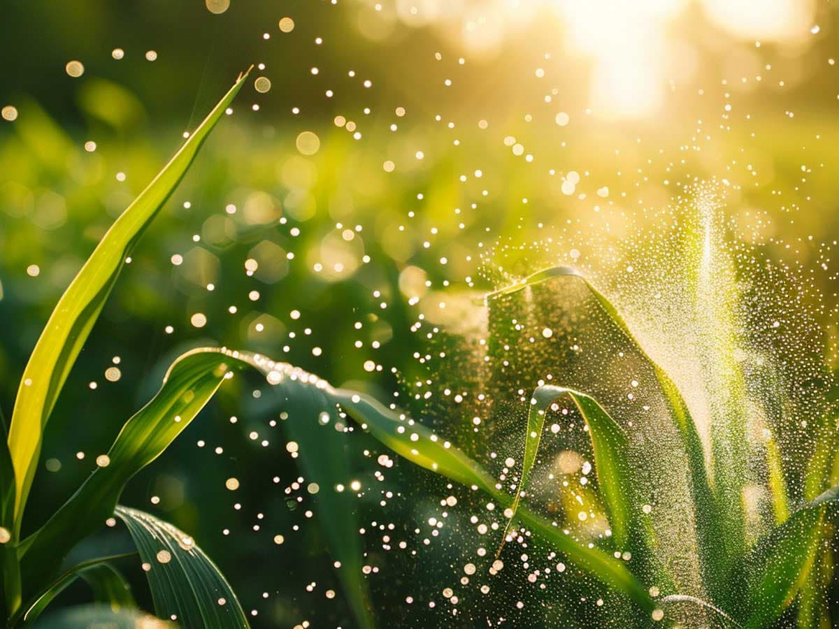 Fungicide sprayed on leaves