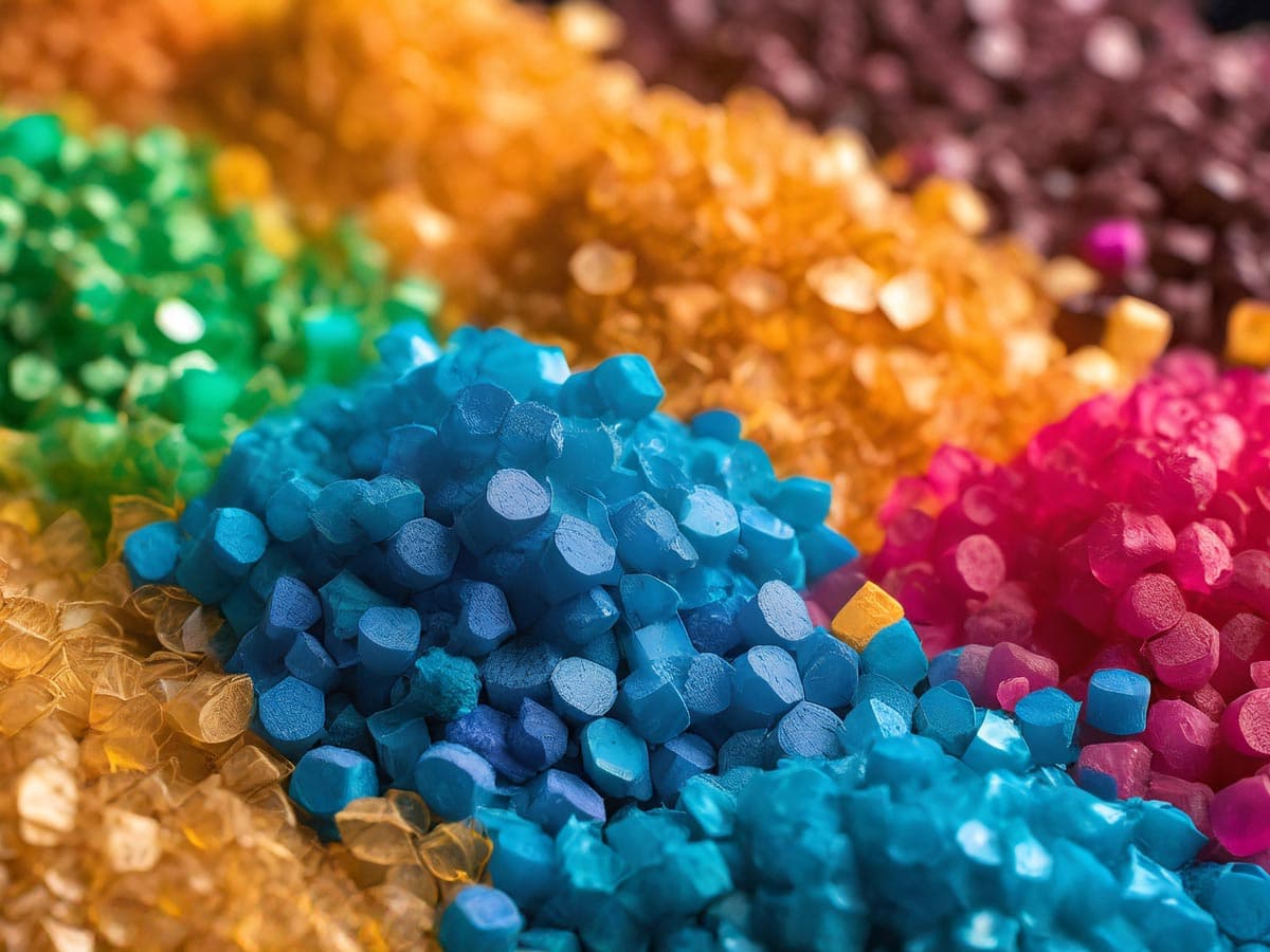 Close-up of plastic pieces in varying colours