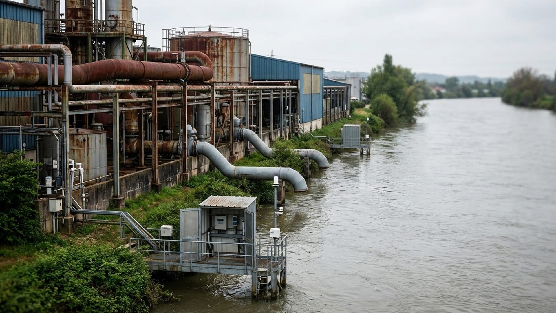 Industrial facility beside a river in France
