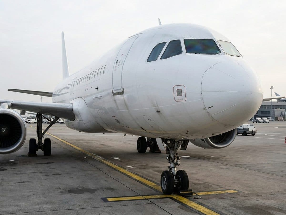 Unbranded passenger aeroplane parked on an airport apron