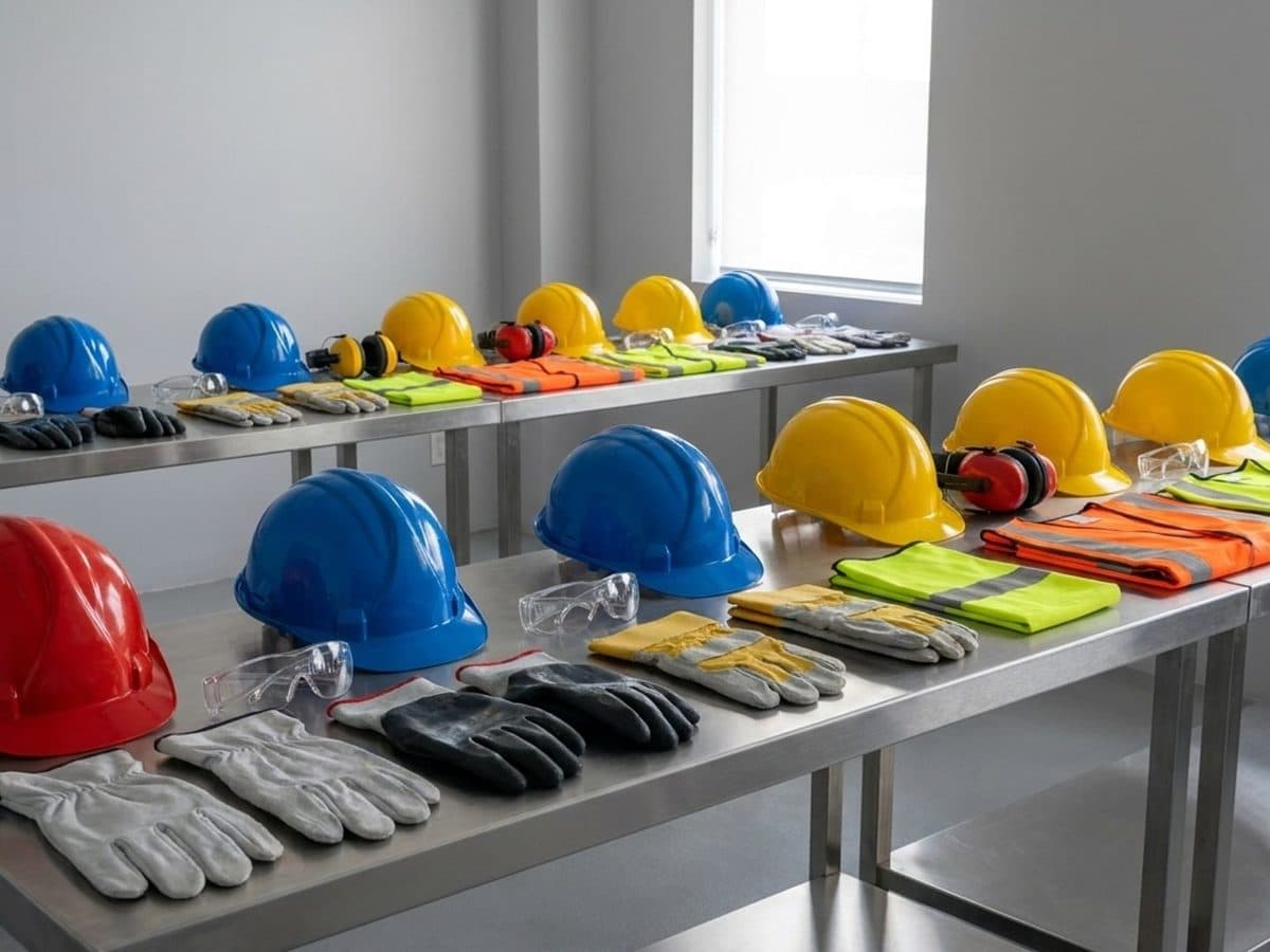 Industrial protective equipment arranged in a safety testing room