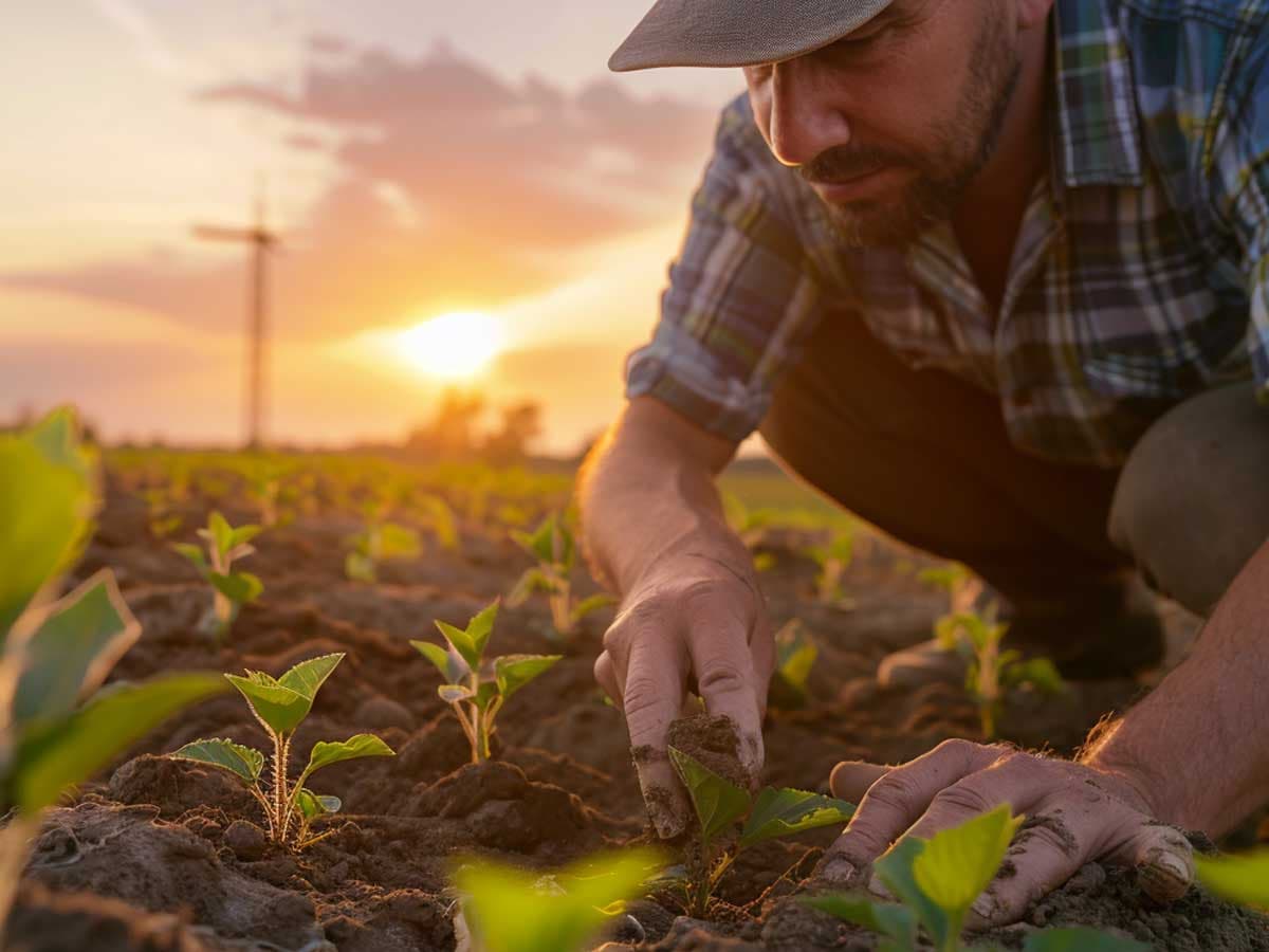 Farmer planting sunflower seeds