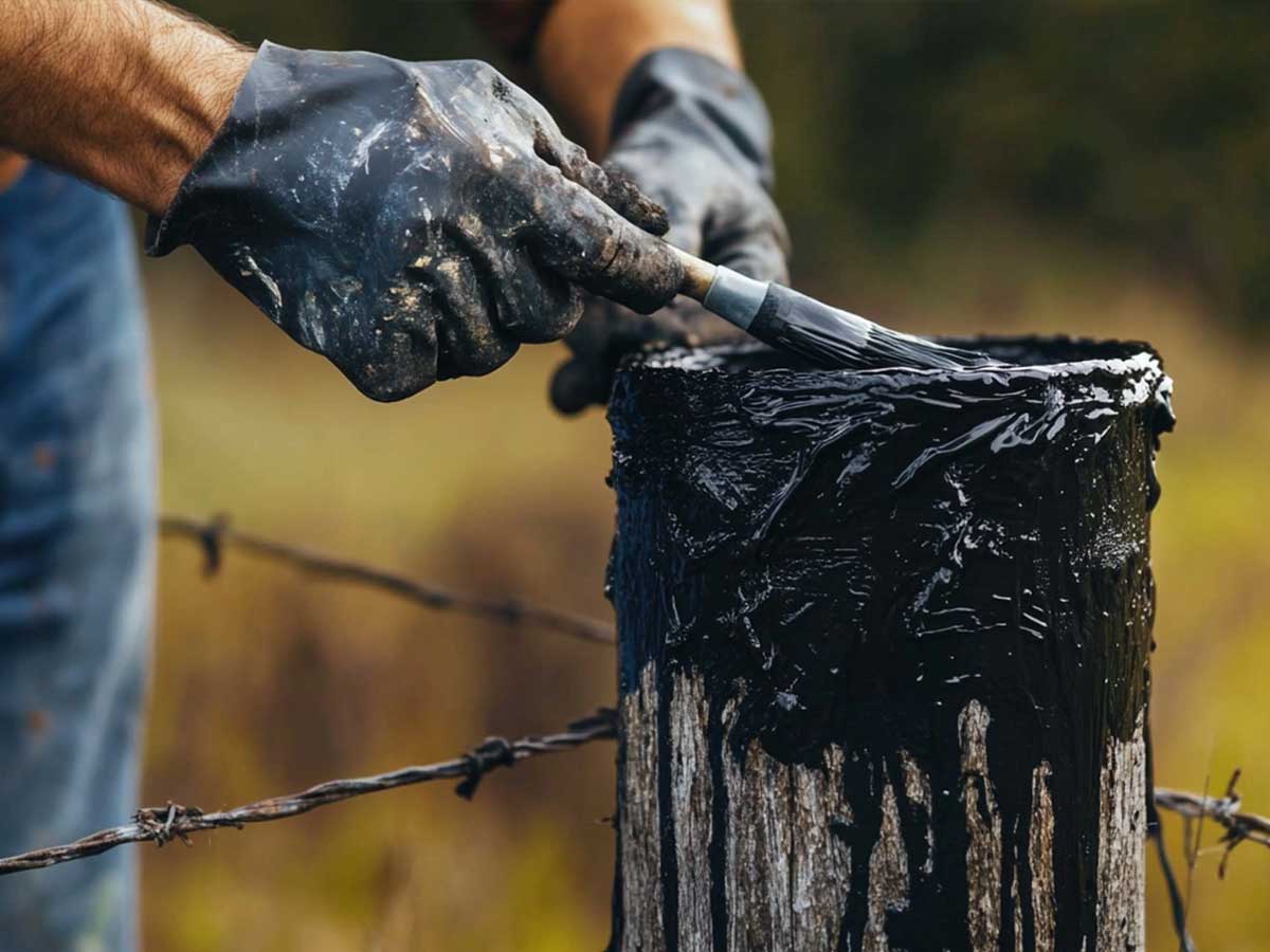 Painting a fence post with creosote