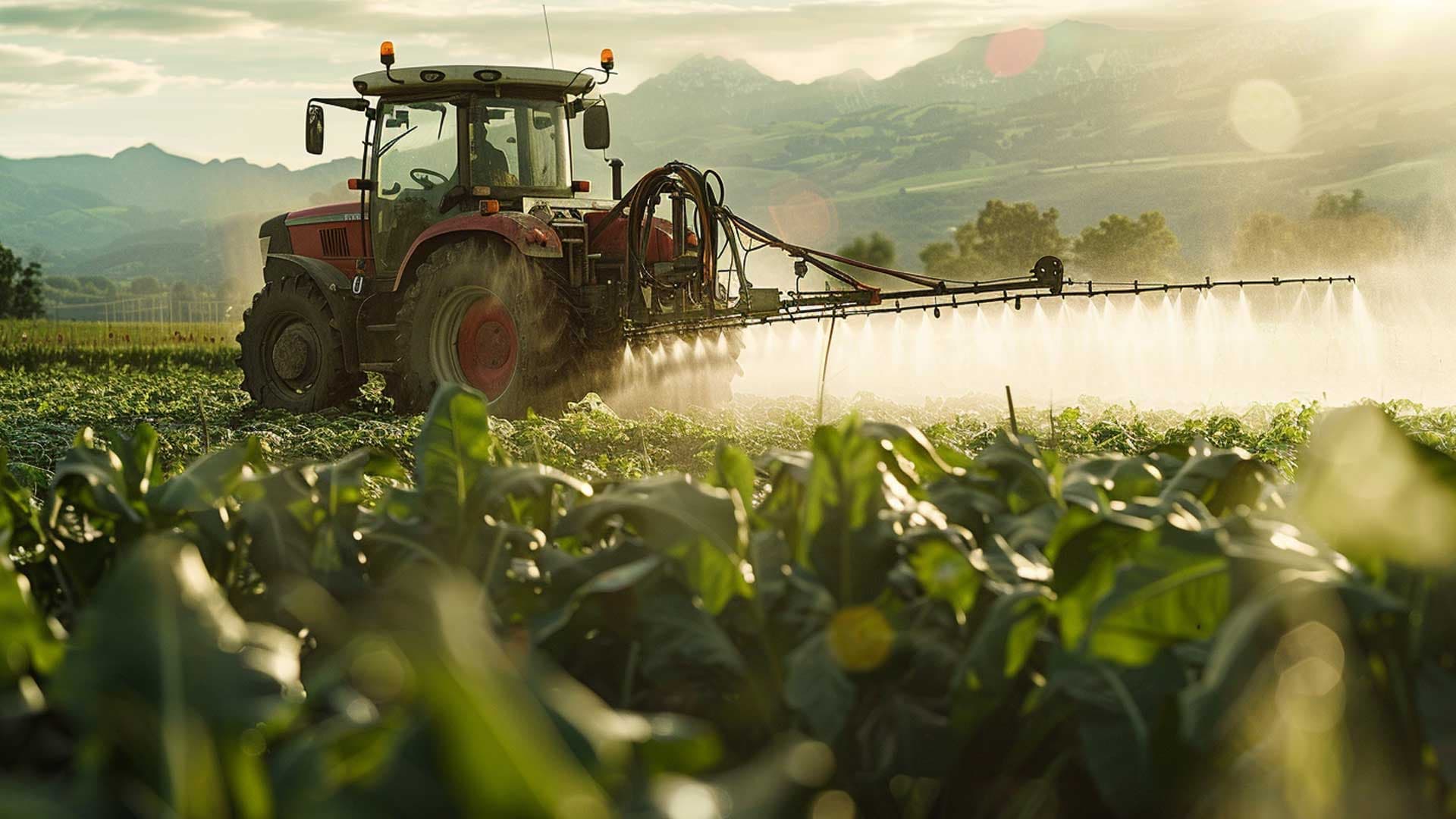 Tractor spraying pesticides