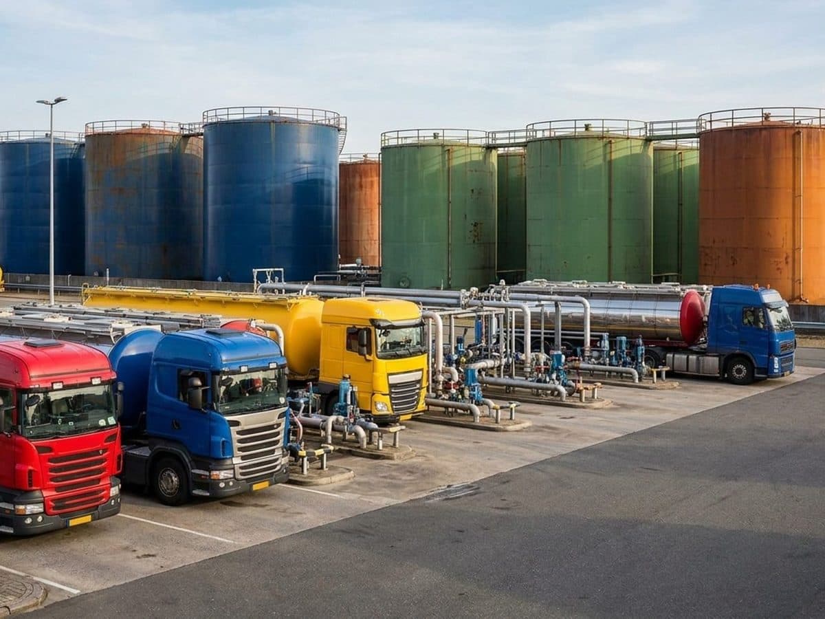 Fuel storage and road-freight infrastructure at an energy terminal