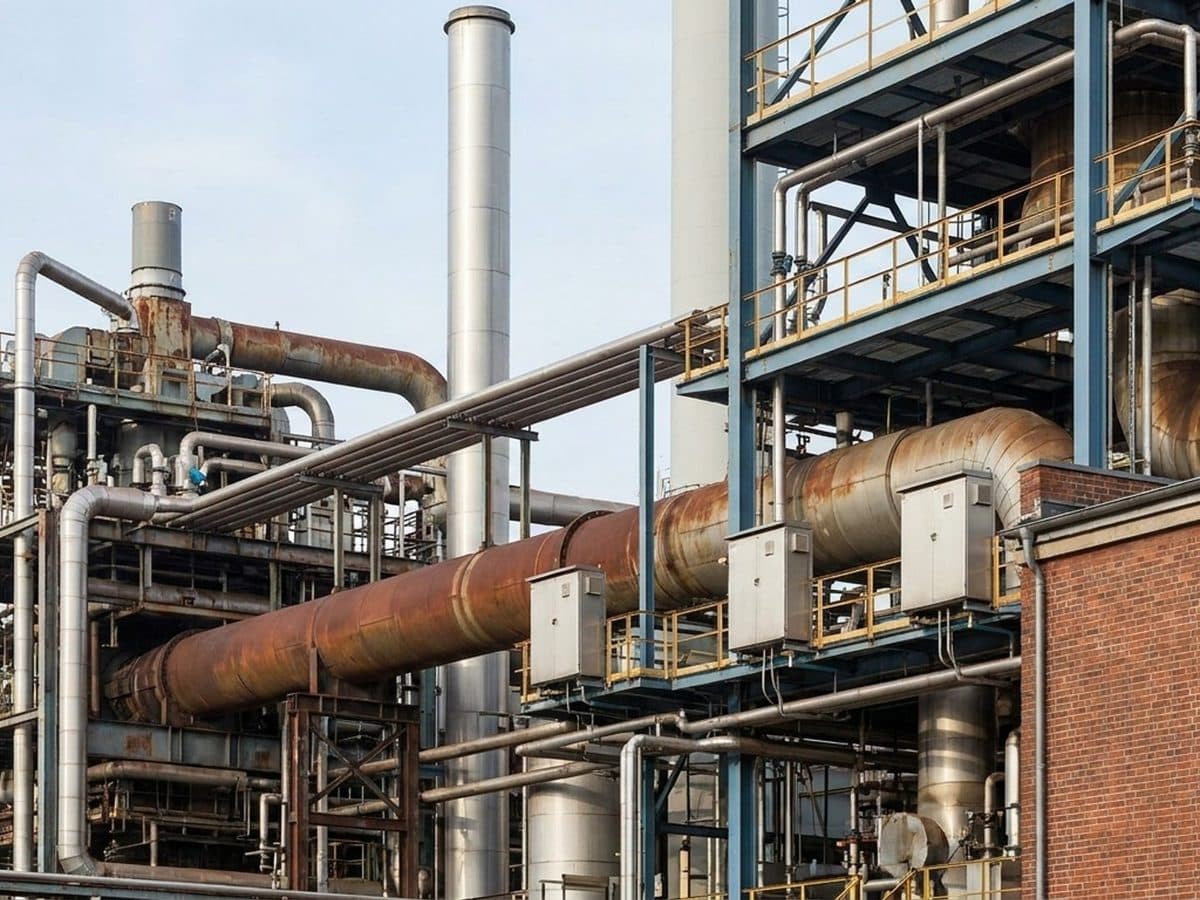 Industrial installation with fixed emissions-monitoring equipment