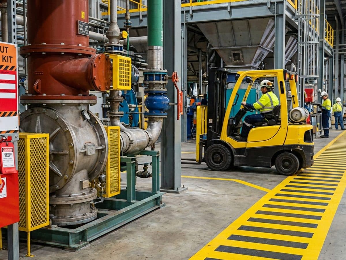 Industrial rotary valve with lockout-tagout controls in a plant setting