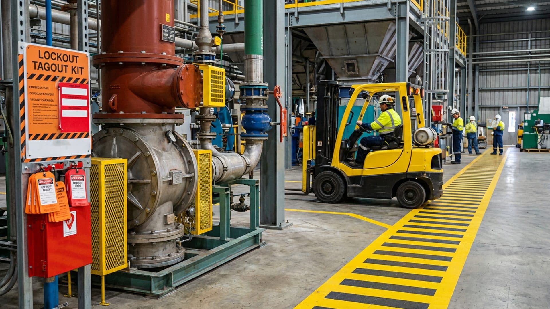 Industrial rotary valve with lockout-tagout controls in a plant setting