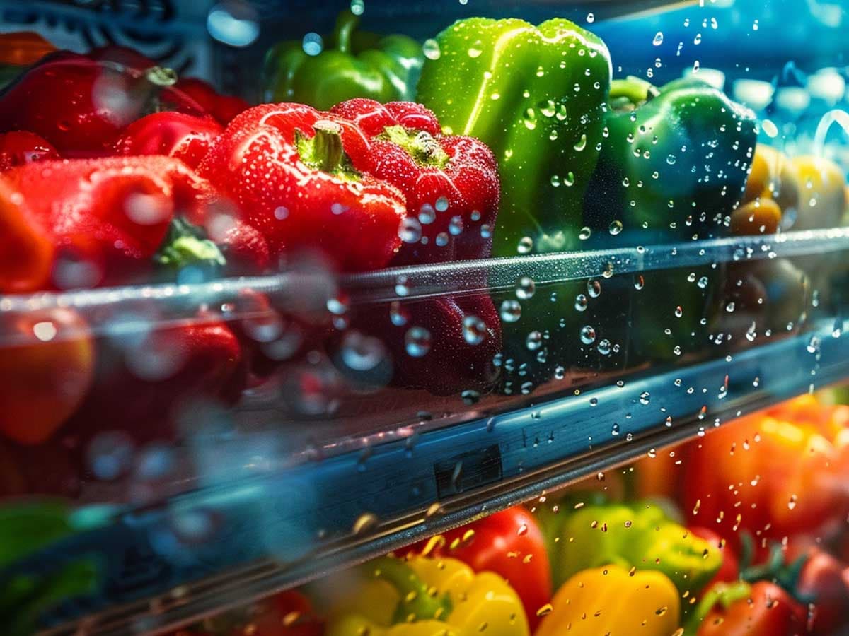 Peppers in a fridge