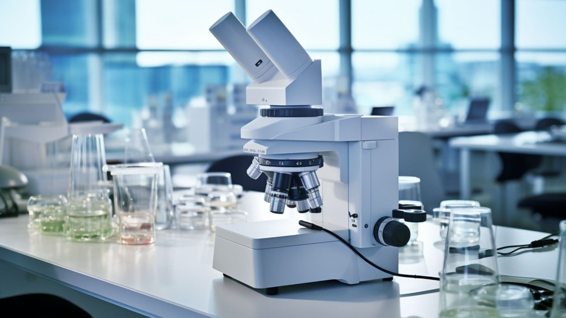 Microscope on a table in a lab