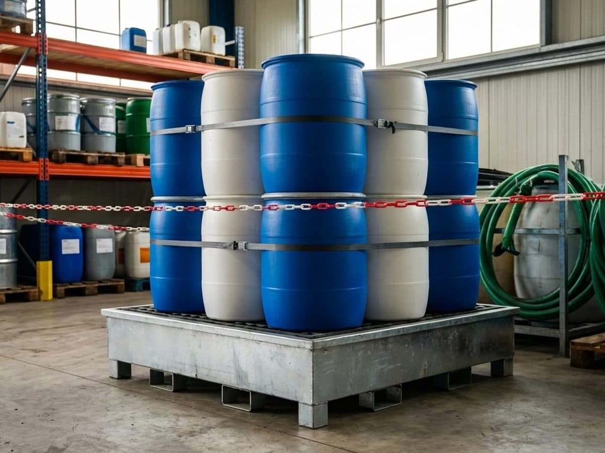 Sealed herbicide containers isolated in a controlled agricultural chemical store