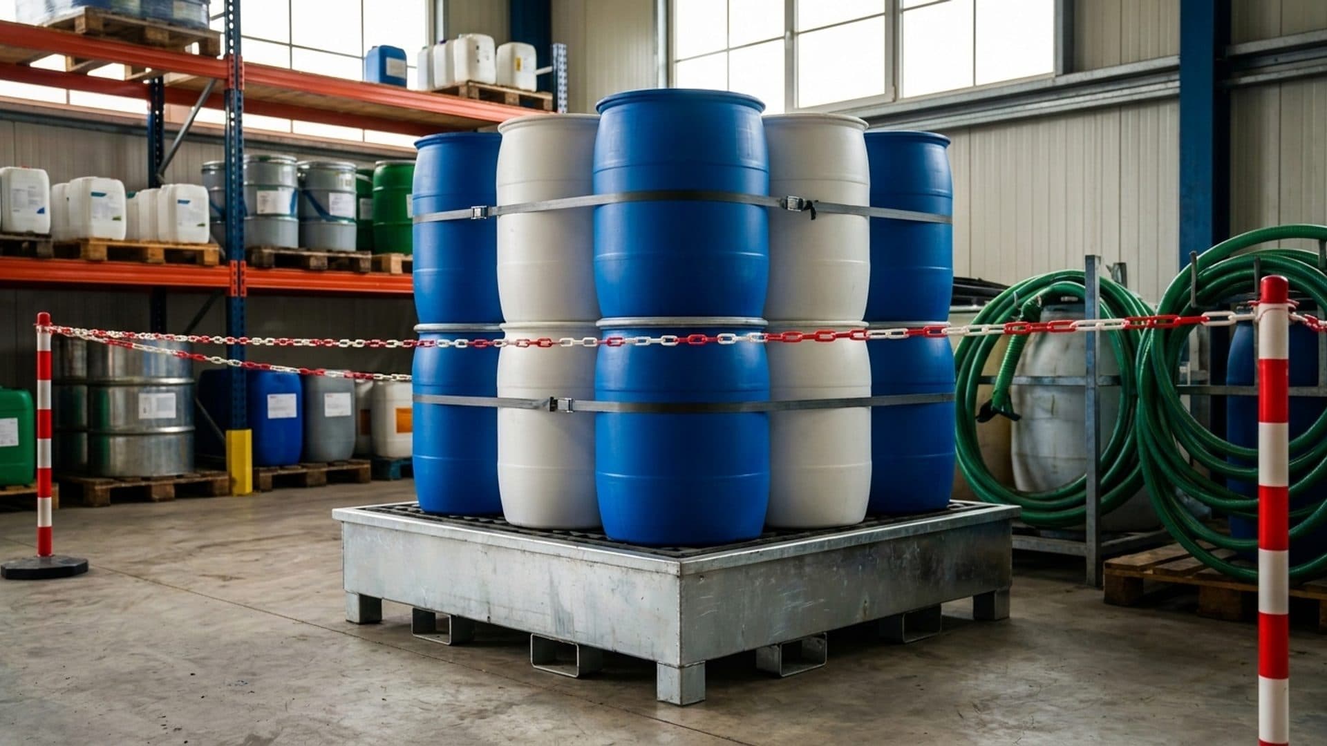 Sealed herbicide containers isolated in a controlled agricultural chemical store