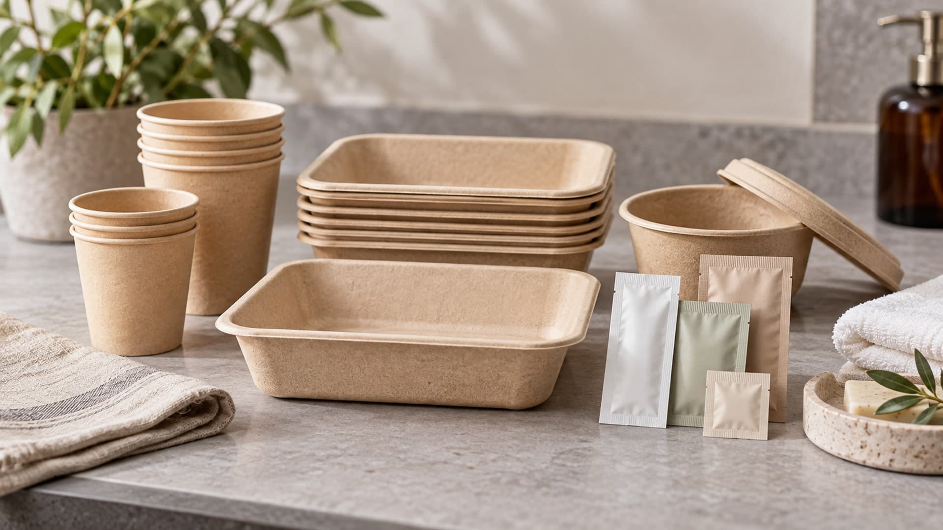 Plain food-service packaging and hotel amenity sachets