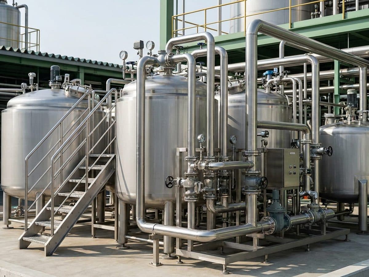 Chemical storage tanks at an industrial site