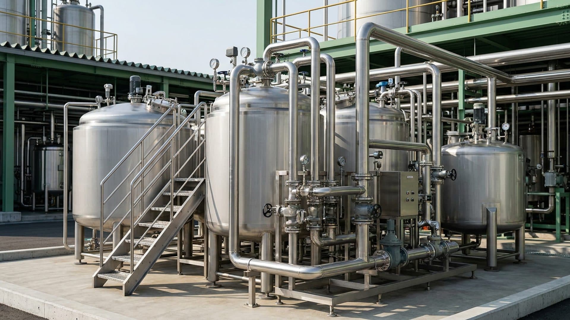 Chemical storage tanks at an industrial site