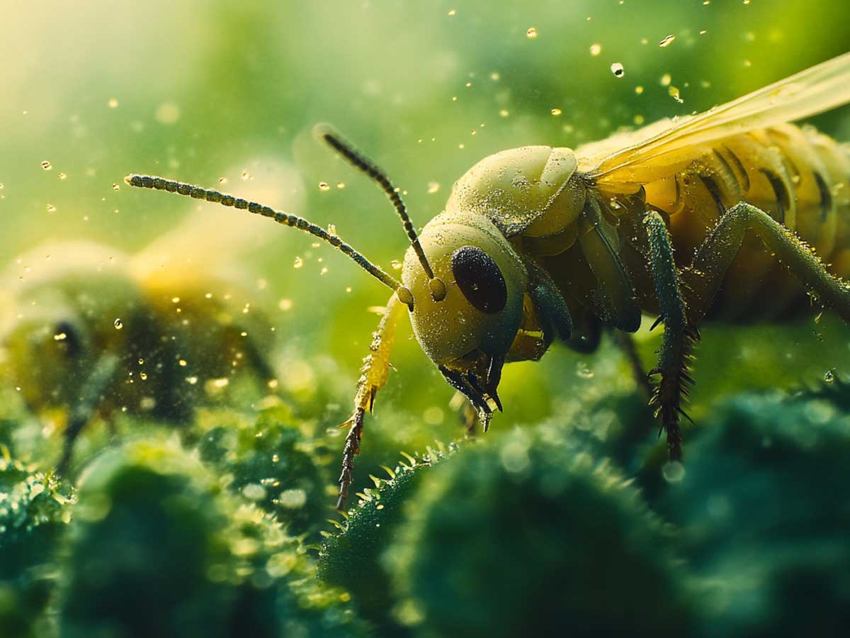 Insecticides sprayed on a bug