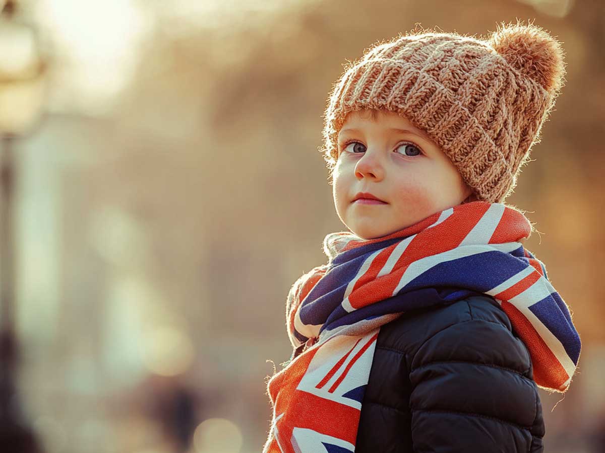 Child wrapped in UK flag