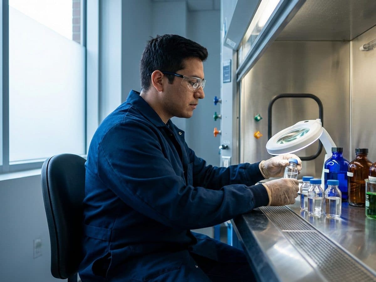Laboratory technician analysing sample vials