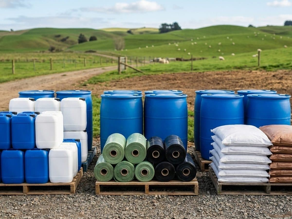 Farm plastic and agrichemical containers at a rural collection site