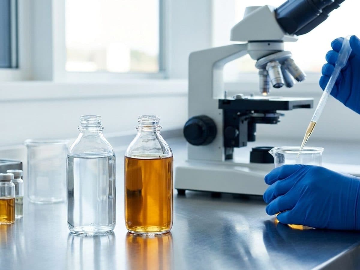 Unbranded shampoo samples undergoing laboratory analysis