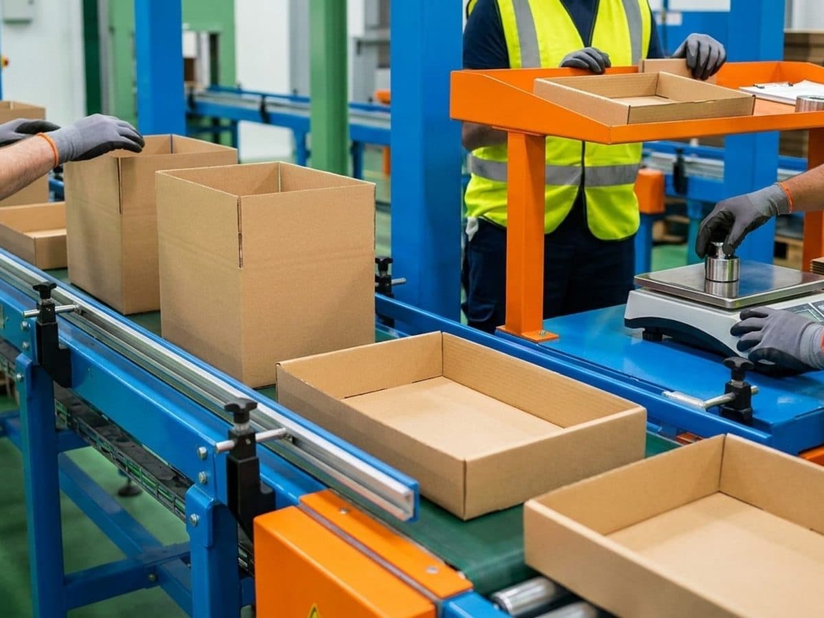Packaging components moving along a clean manufacturing line