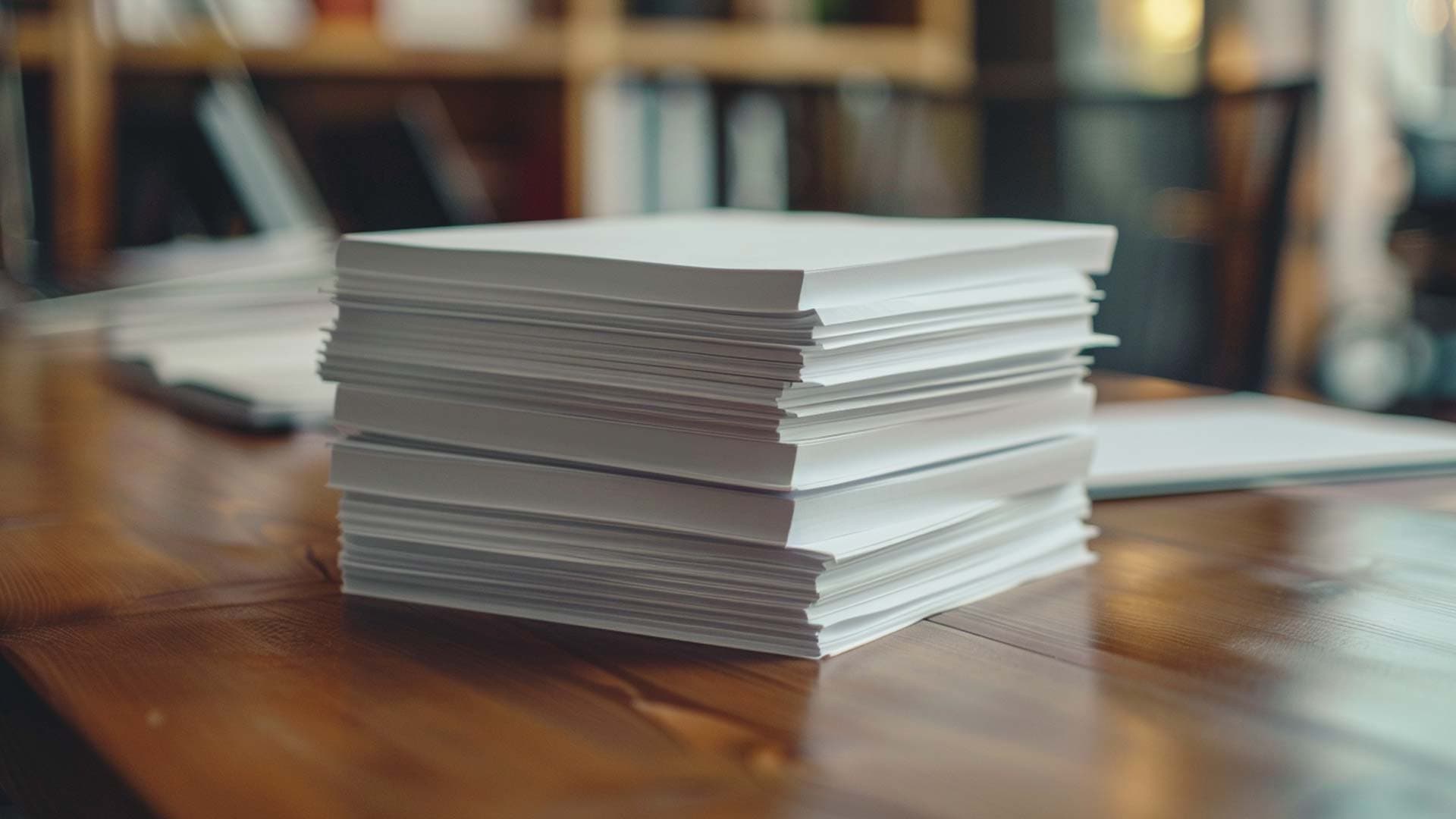 Stack of paper on a desk