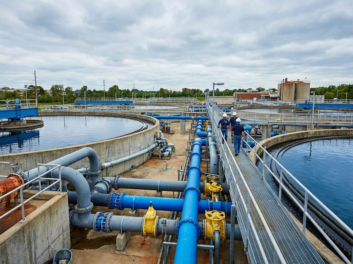 Municipal water treatment facility with filtration units