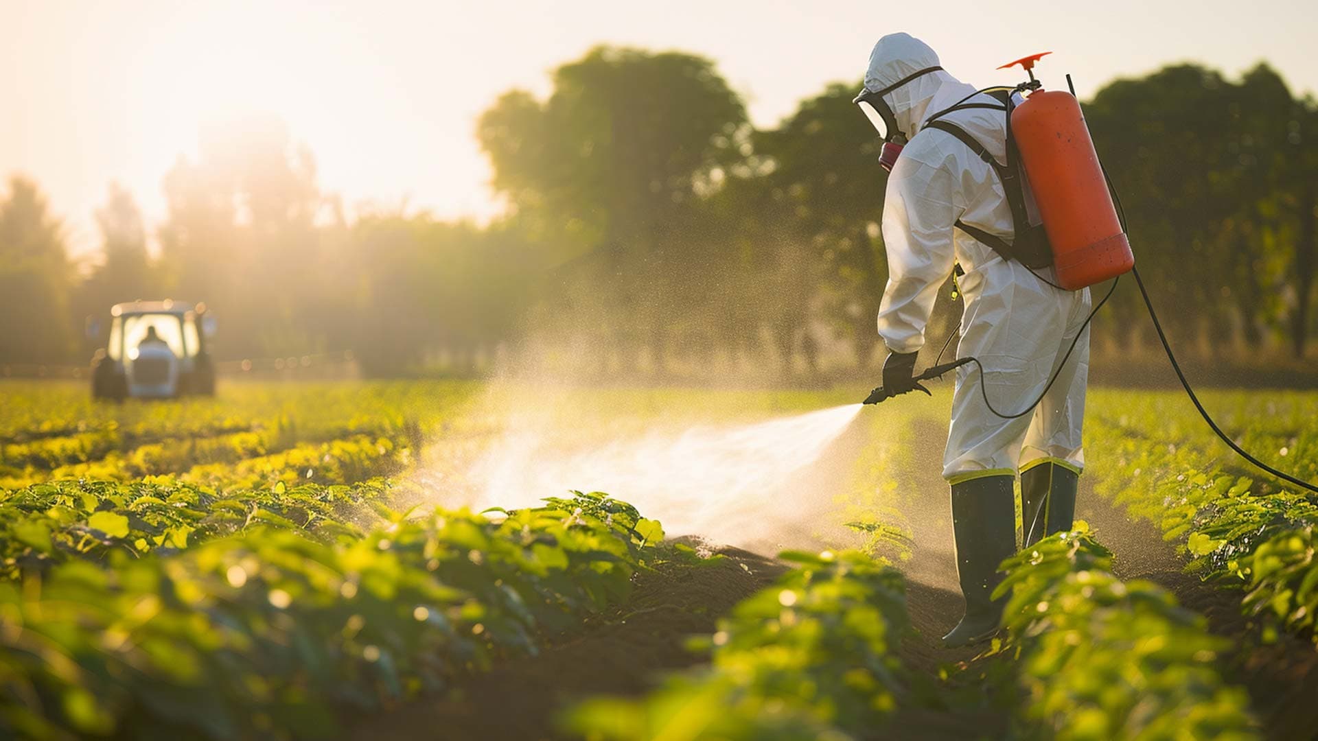 Spraying pesticides in a field