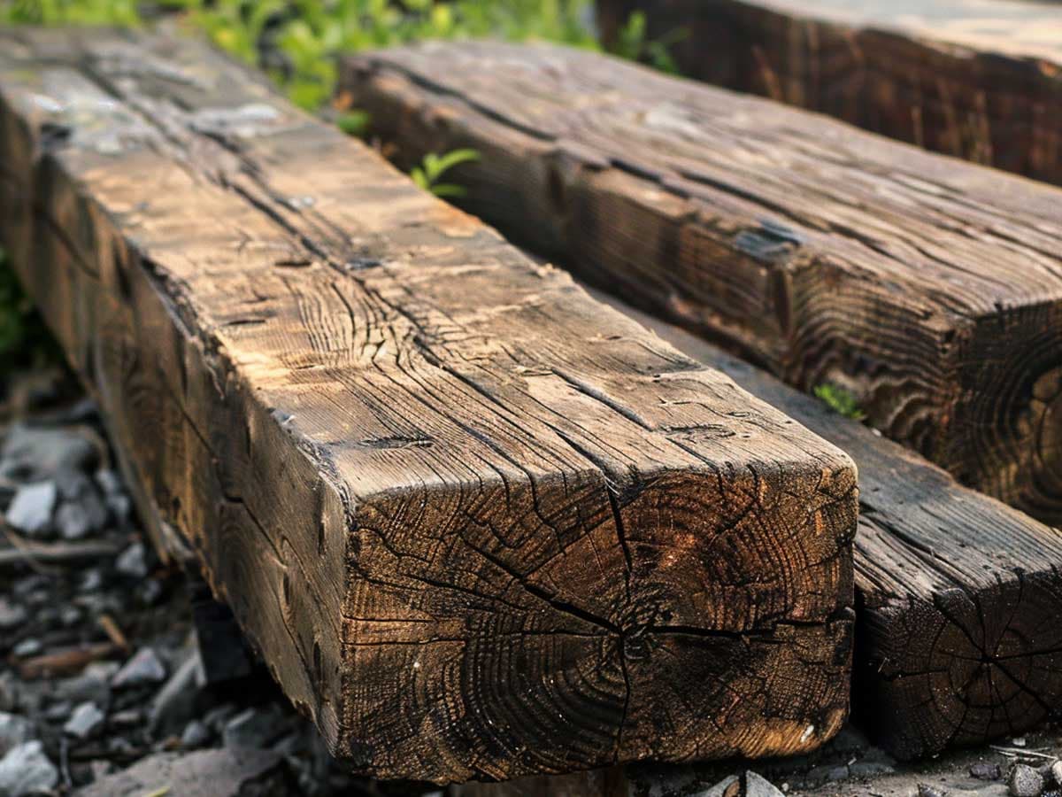 Stack of railway sleepers