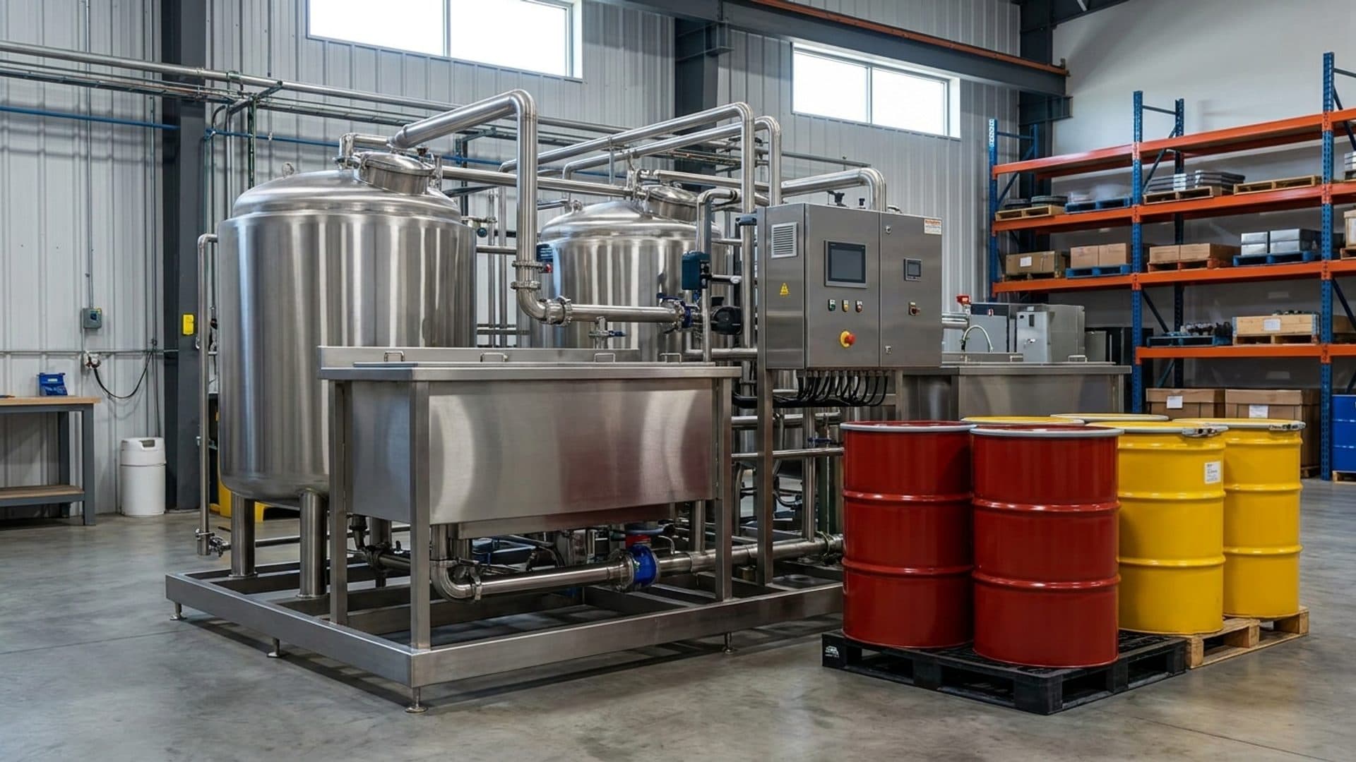 Metal-plating equipment and unbranded firefighting-foam containers