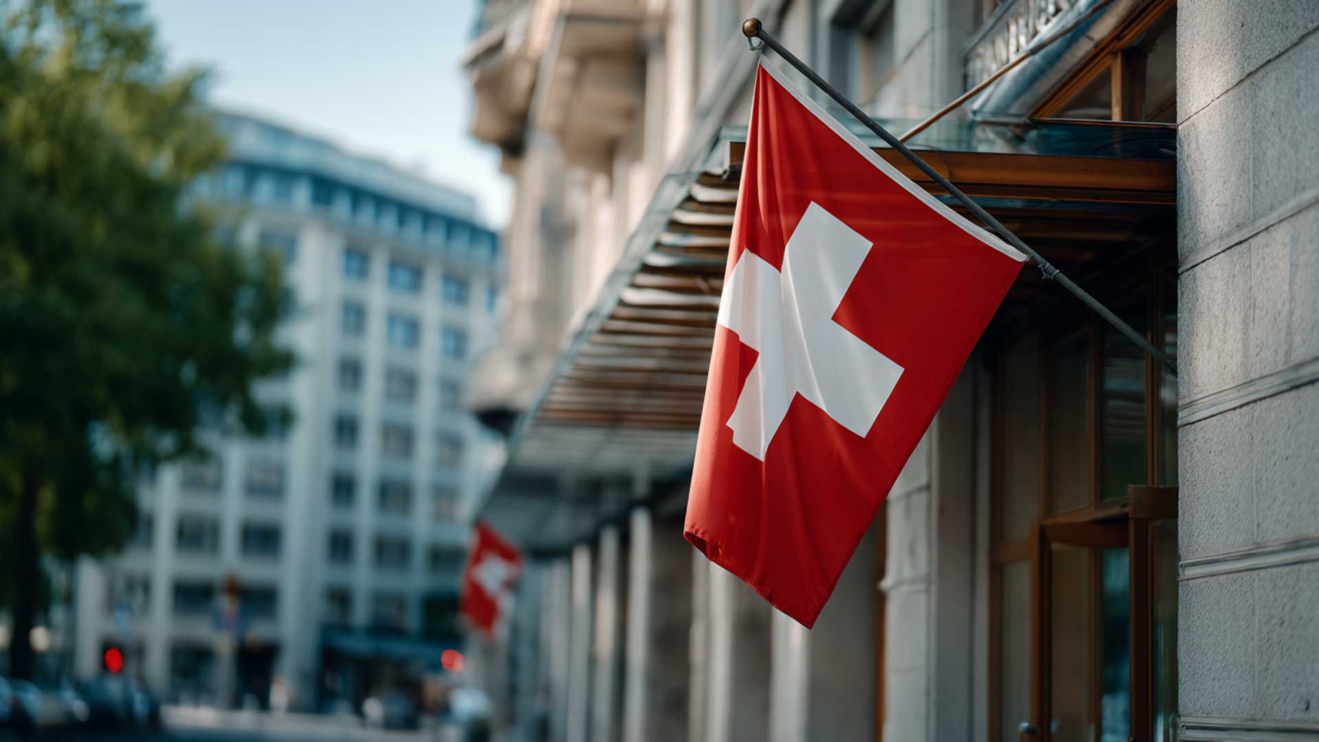 Swiss flag outside building