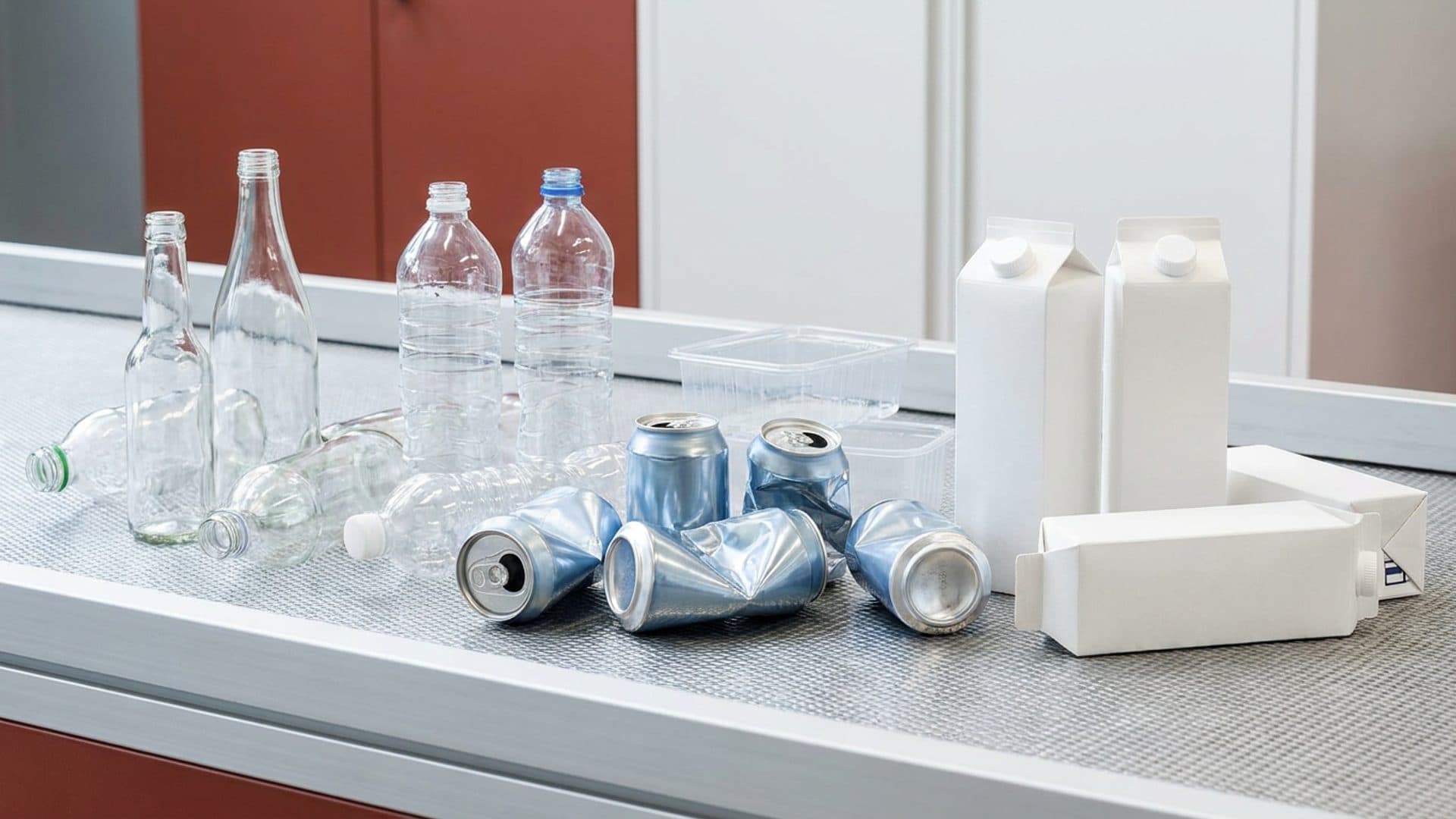 Sorted recyclable packaging on a clean sorting table
