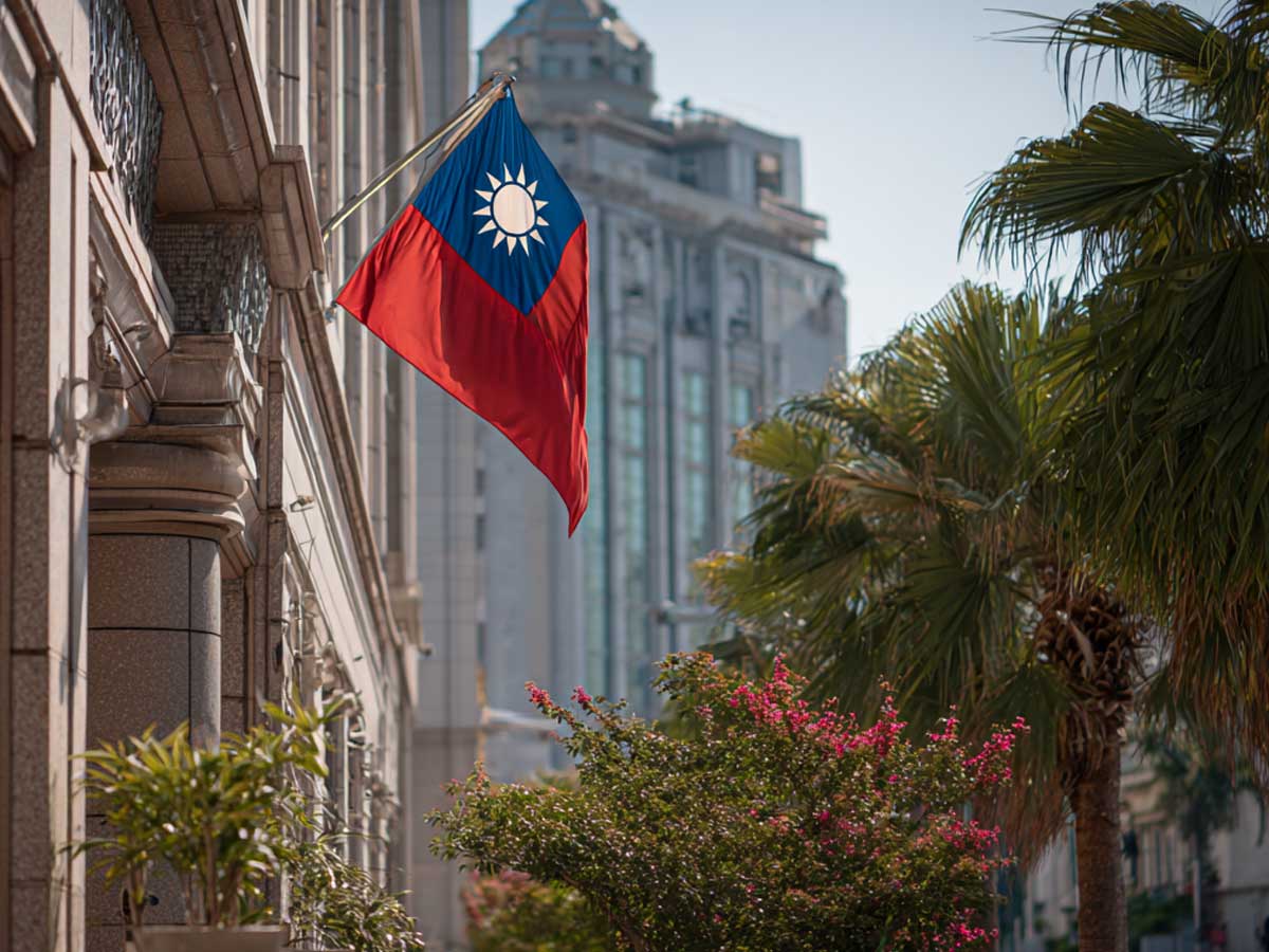 Taiwan flag outside building