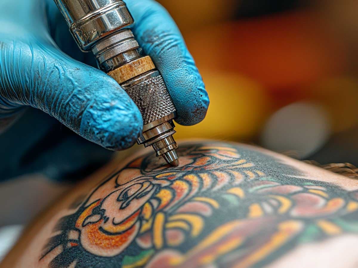 Tattooist tattooing an arm