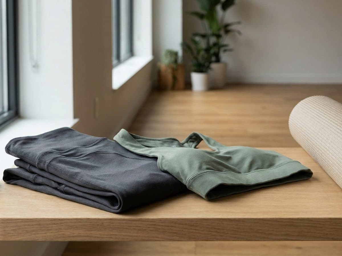 Generic unbranded activewear beside a yoga mat