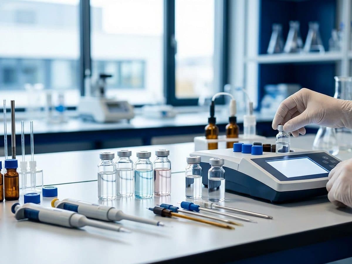 Laboratory water testing equipment used for chemical compliance analysis