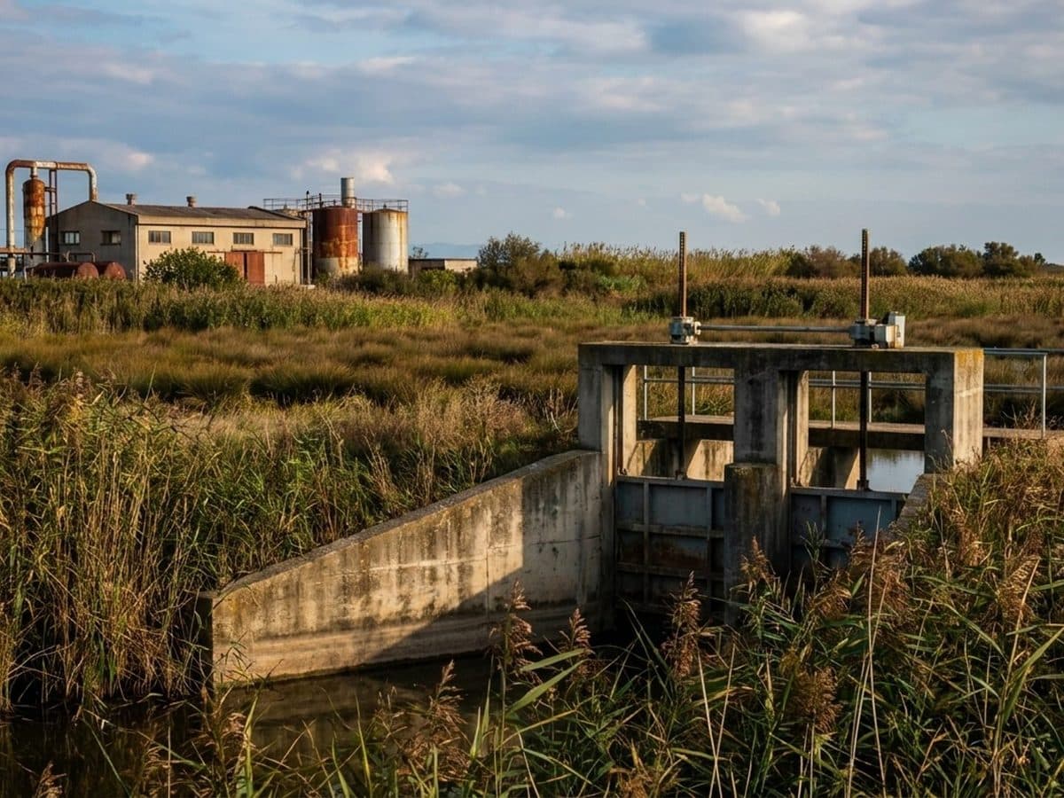 Water-control structure beside a wetland with a vegetated buffer